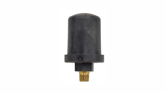 Air filter replacement for compressors, black in color with a threaded metal insert.