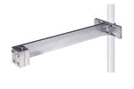 A metal dock post bracket designed to mount equipment on round metal posts.