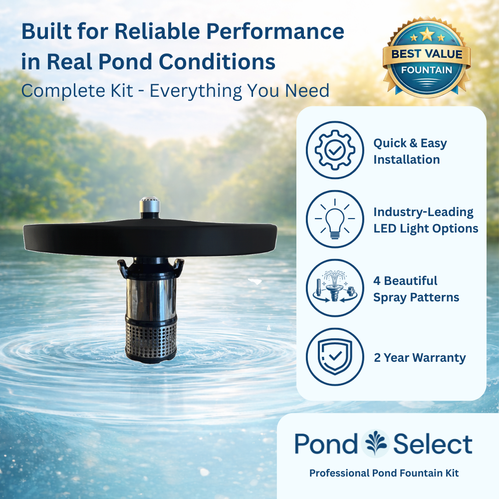 PondSelect E-Series 1/2 HP Pond Fountain, 4 Spray Patterns – 115V or 230V