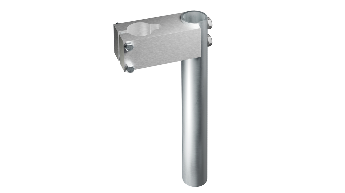 A silver-colored metal tripod oscillator adaptor with a vertical orientation.
