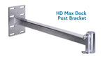 A metal dock post bracket designed to mount equipment on round metal posts.
