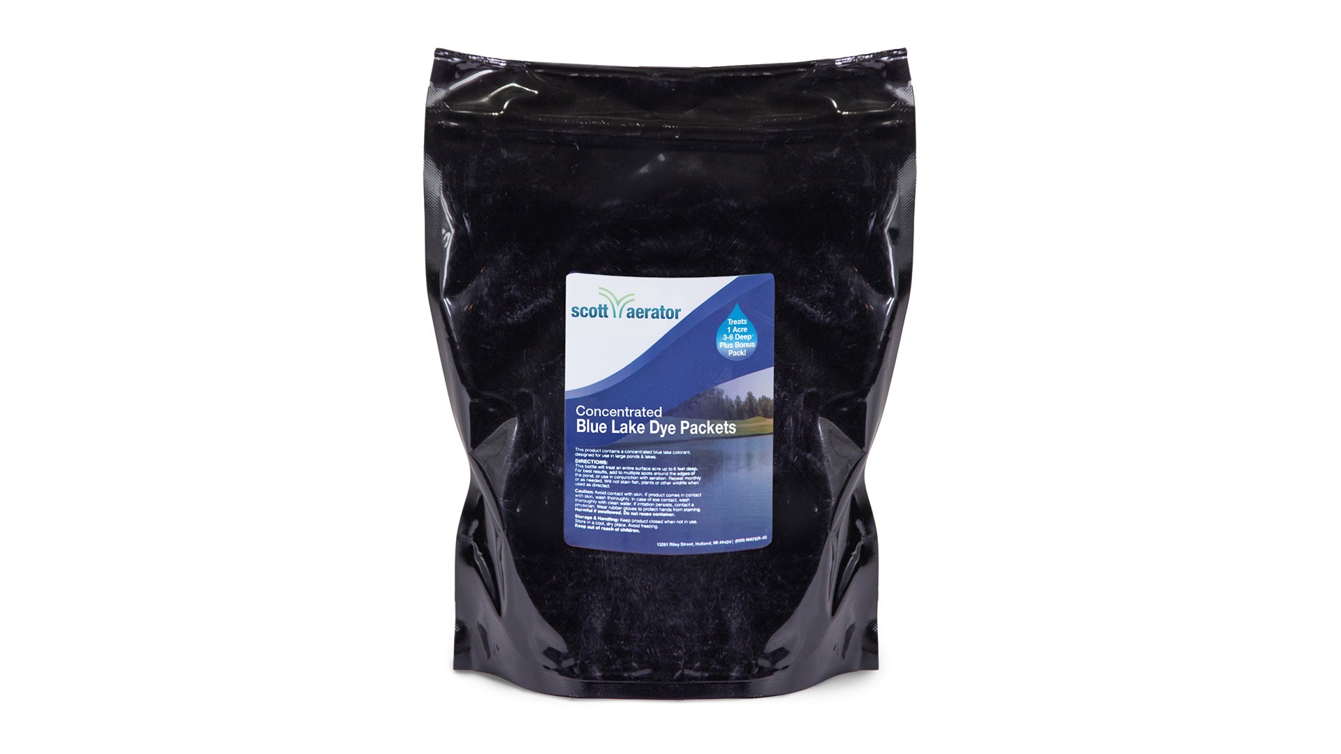 Black bag with a blue label on a white background