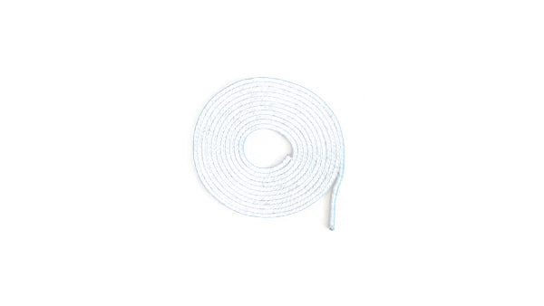 A coiled white nylon mooring line against a white background.